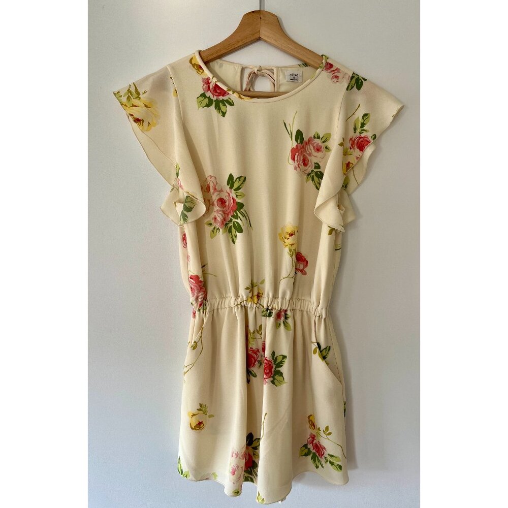 Aritzia Short Light Yellow with Pink Roses "Fleurette" Romper